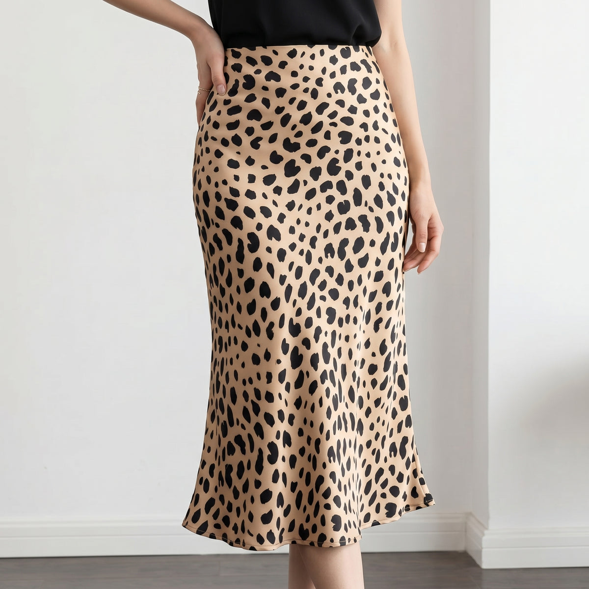 Silk Satin Midi Skirt- Daisy/ Leopard Print