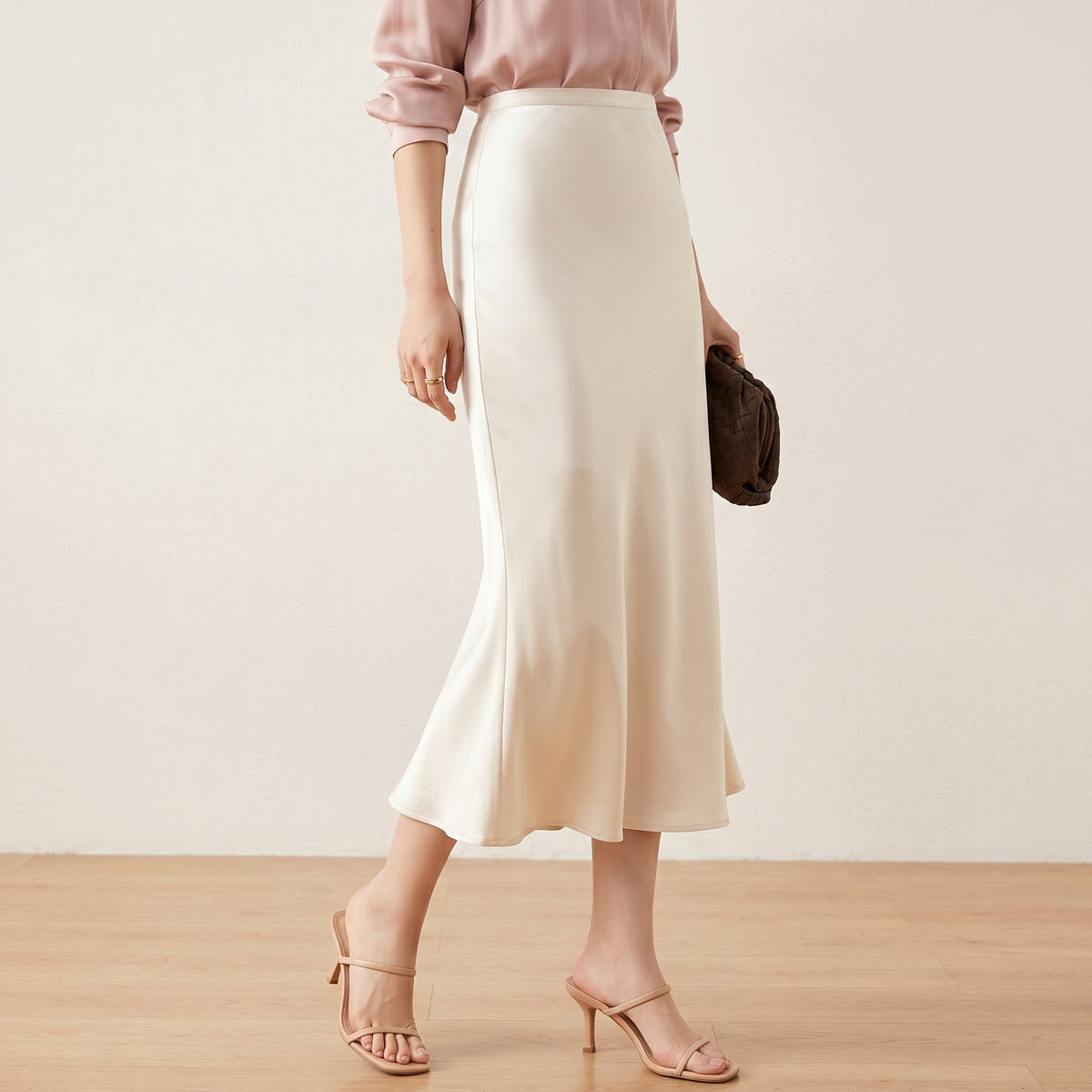 Silk Mermaid Midi Skirt- Black/ White