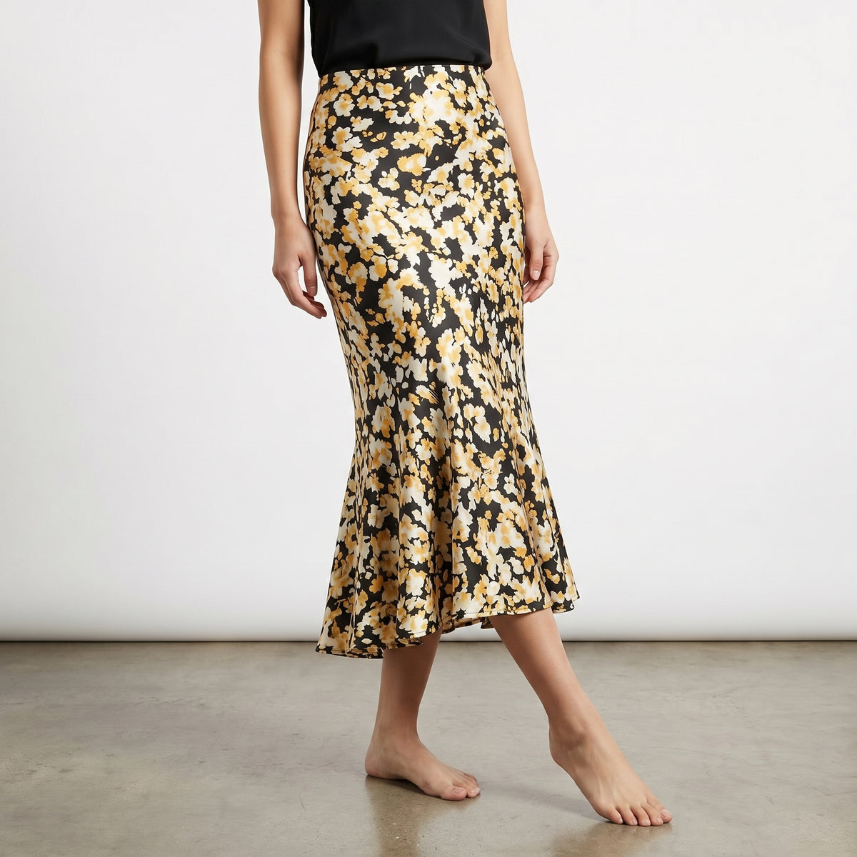 Silk Satin Midi Skirt- Daisy/ Leopard Print