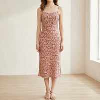Silk Floral Midi Dress- Pink/ Green