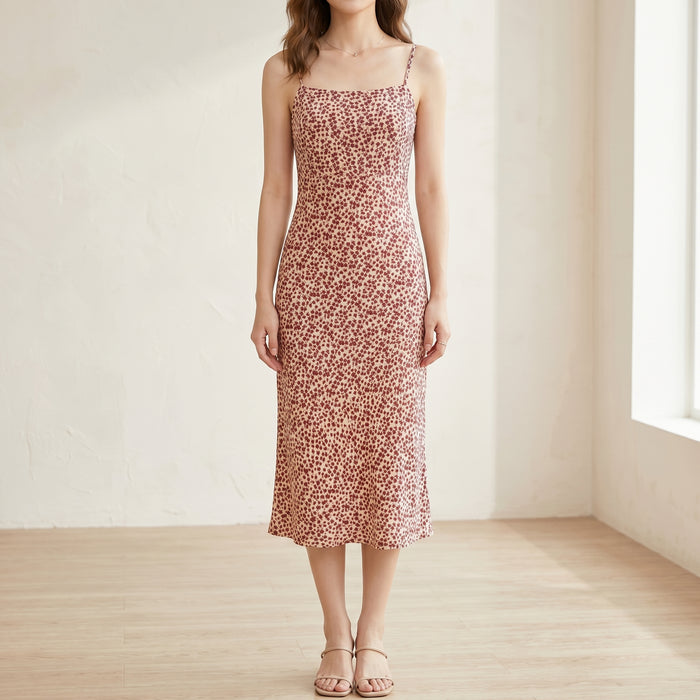 Silk Floral Midi Dress- Pink/ Green