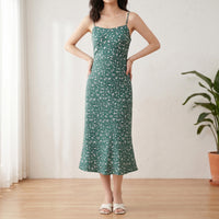 Silk Floral Midi Dress- Pink/ Green