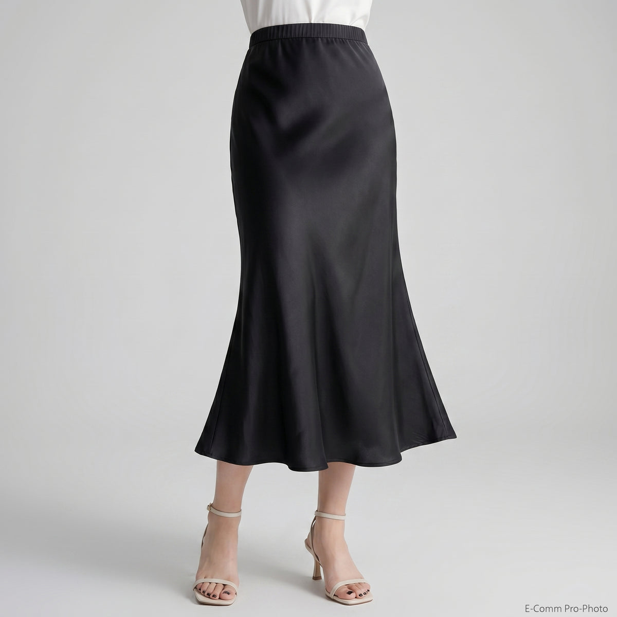 Silk Mermaid Midi Skirt- Black/ White
