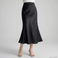 Silk Mermaid Midi Skirt- Black/ White